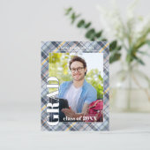 ブルーグレータータンチェックプレイド卒業発表 ポストカード (スタンド正面)