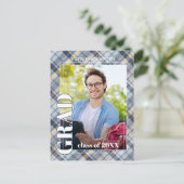 ブルーグレータータンチェックプレイド卒業発表 ポストカード (スタンド正面)