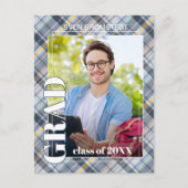 ブルーグレータータンチェックプレイド卒業発表 ポストカード (正面)