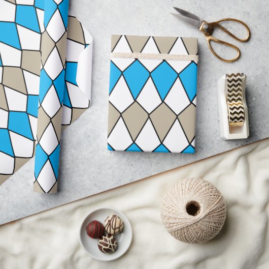 ブルーグレーダイヤモンドパターン誕生日 ラッピングペーパー (クラフト)