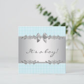 ブルーグレーチェックボーイシャワー 招待状 (スタンド正面)
