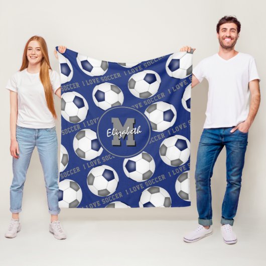 ブルーグレーチームカラーサッカー文字柄が大好き フリースブランケット (インサイチュ)