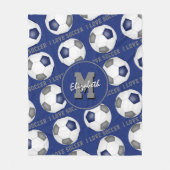 ブルーグレーチームカラーサッカー文字柄が大好き フリースブランケット (正面)