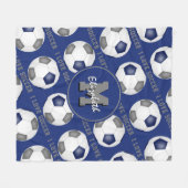 ブルーグレーチームカラーサッカー文字柄が大好き フリースブランケット (正面(横))