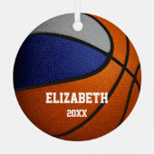 ブルーグレーチームカラーズガールズバスバスケットボール メタルオーナメント (裏面)