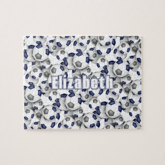 ブルーグレーチームカラーズガールズボーイズサッカー ジグソーパズル (横)