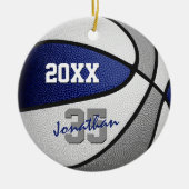ブルーグレーチームカラーズボーイズガールズバスケットボール セラミックオーナメント (正面)
