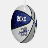 ブルーグレーチームカラーズボーイズガールズバスケットボール メタルオーナメント (正面右)
