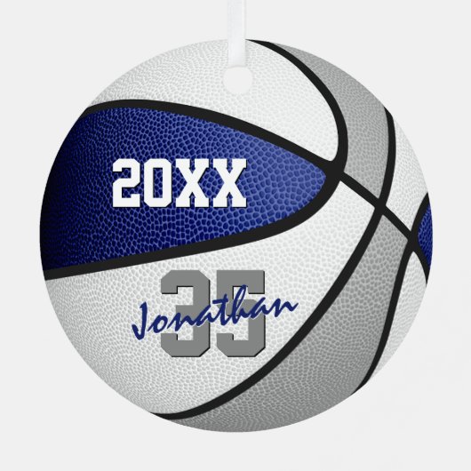 ブルーグレーチームカラーズボーイズガールズバスケットボール メタルオーナメント (裏面)