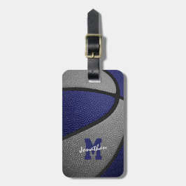 ブルーグレーチームカラーズモノグラムのバスケットボール ラゲッジタグ