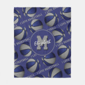 ブルーグレーチームカラーバスケットボールパターンが大好き フリースブランケット (正面)