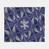 ブルーグレーチームカラーバスケットボールパターンが大好き フリースブランケット (正面(横))