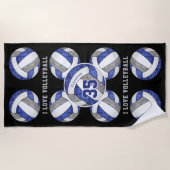 ブルーグレーチームカラーバレーボールが大好きガーリー ビーチタオル (正面)