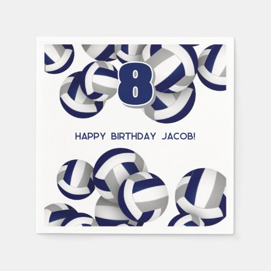 ブルーグレーチームカラーバレーボールキッズスポーツ スタンダードカクテルナプキン (正面)