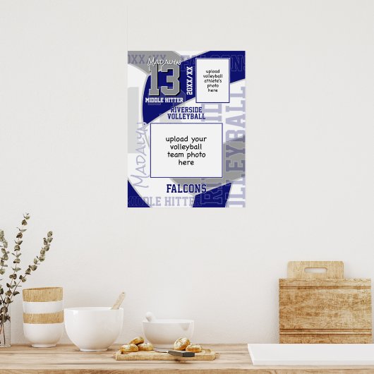 ブルーグレーチームカラーバレーボールチームの写真 ポスター (キッチン)