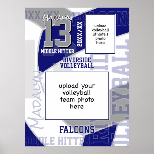 ブルーグレーチームカラーバレーボールチームの写真 ポスター (正面)