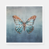 ブルーグレーテクスチャバタフライ スタンダードランチョンナプキン (正面)