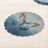 ブルーグレーテクスチャバタフライ ペーパーコースター (アングル)