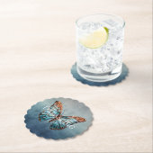 ブルーグレーテクスチャバタフライ ペーパーコースター (インサイチュ)