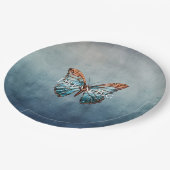 ブルーグレーテクスチャバタフライ ペーパープレート (アングル)