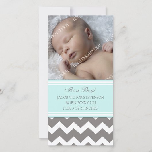 ブルーグレーテンプレート新生児誕生のお知らせ 案内状 (正面)