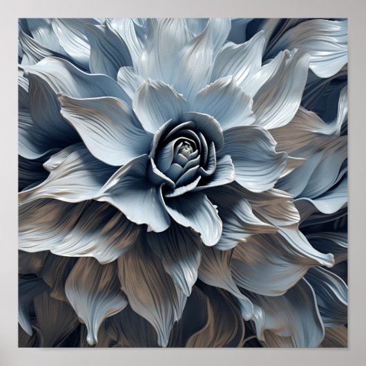 ブルーグレートーン抽象芸術アートプリント ポスター (正面)