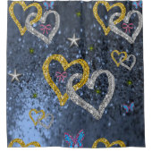 ブルーグレーハート金ゴールドシルバーシャワーカーテン シャワーカーテン (正面)