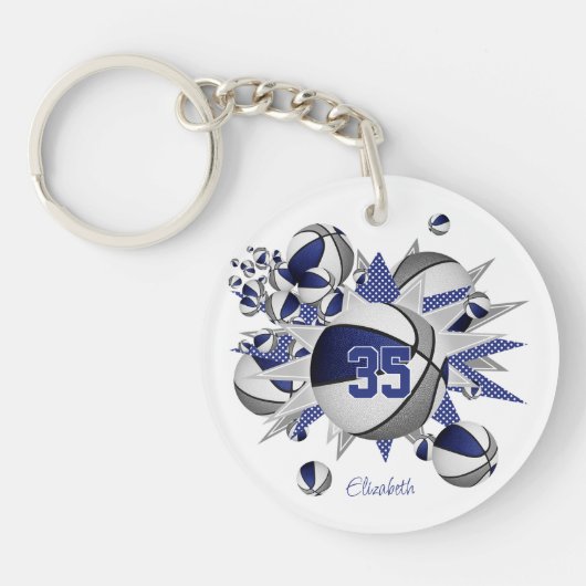ブルーグレーバスケットボールパンクアウトガールズジャージーナンバー キーホルダー (正面)
