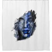 ブルーグレーバッドガール顔 シャワーカーテン (正面)