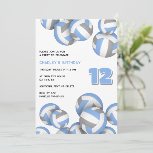 ブルーグレーバレーボールの誕生日またはチームパーティー 招待状 (スタンド正面)