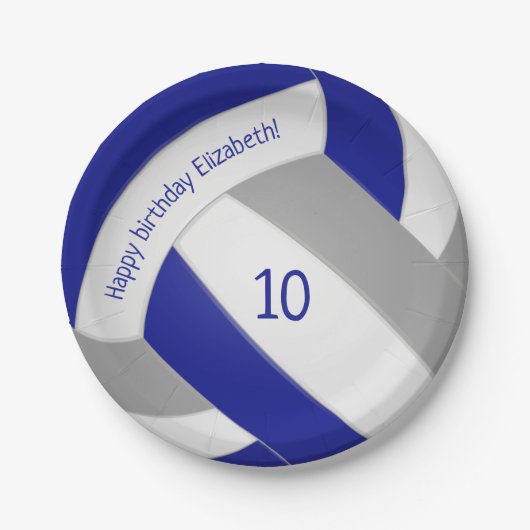 ブルーグレーバレーボール女子の男の子スポーツ誕生日 ペーパープレート (正面)