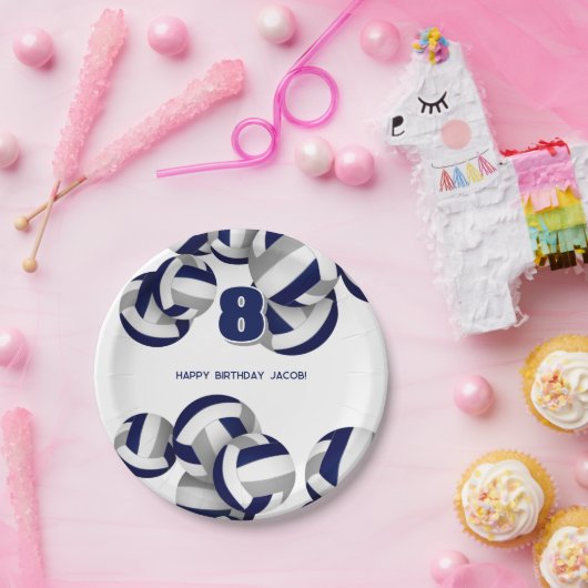 ブルーグレーバレーボール子供の誕生日パーティー ペーパープレート (パーティー)