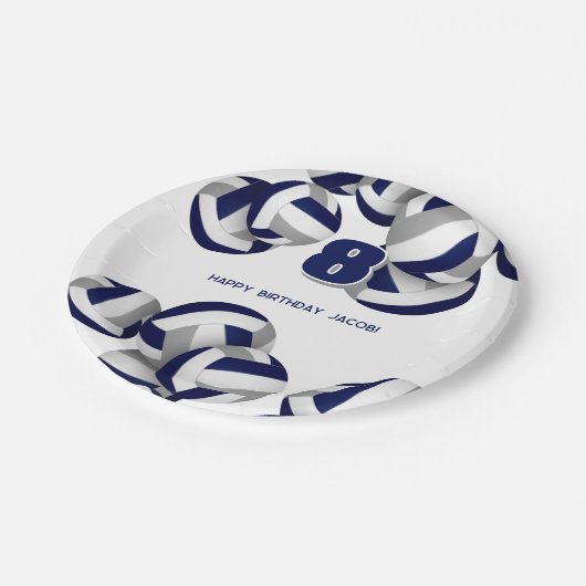 ブルーグレーバレーボール子供の誕生日パーティー ペーパープレート (アングル)