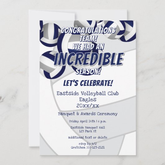 ブルーグレーバレーボール子供スクールクラブチームのパーティー 招待状 (正面)