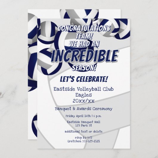 ブルーグレーバレーボール子供スクールクラブチームのパーティー 招待状 (正面/裏面)