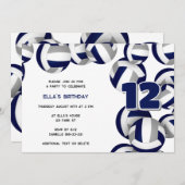 ブルーグレーバレーボール少年少女の誕生日パーティー 招待状 (正面/裏面)