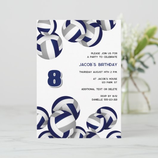 ブルーグレーバレーボール誕生日またはチームパーティー 招待状 (スタンド正面)