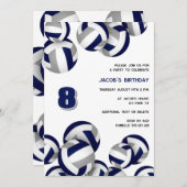 ブルーグレーバレーボール誕生日またはチームパーティー 招待状 (正面/裏面)