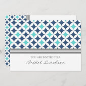 ブルーグレーパターンブライダルランチ招待状カード 招待状 (正面/裏面)