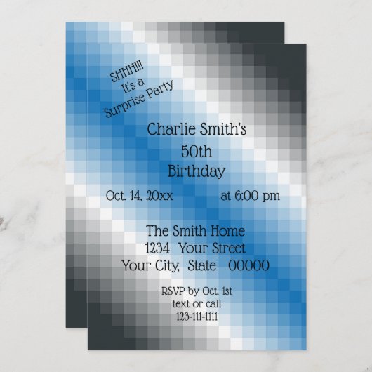 ブルーグレーピクセルパーティの招待状 招待状 (正面/裏面)