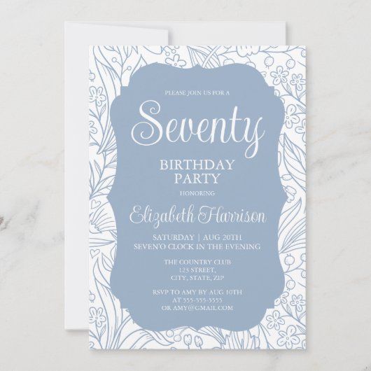 ブルーグレーフローラウーマン70thバースデーパーティー 招待状 (正面)