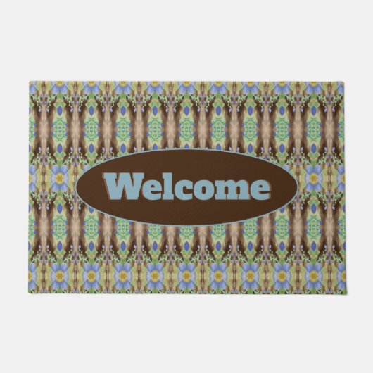 ブルーグレーフローラデザイナー ドアマット (正面)