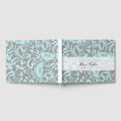 ブルーグレーフローラルパターンダマスク葬儀ゲストブック ゲストブック (全面)