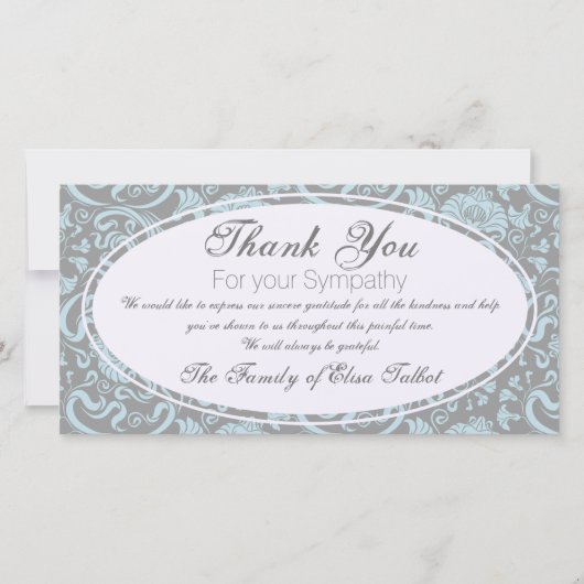 ブルーグレーフローラ悔やみや弔慰サンキューフォトカード サンキューカード (正面)