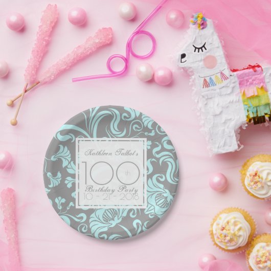 ブルーグレーフローラ100thバースデーパーティー紙プレート ペーパープレート (パーティー)