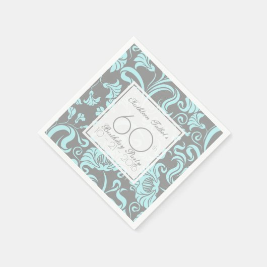 ブルーグレーフローラ60thバースデーパーティーペーパーナプキン スタンダードカクテルナプキン (角)