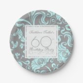 ブルーグレーフローラ60thバースデーパーティー紙プレート ペーパープレート (正面)