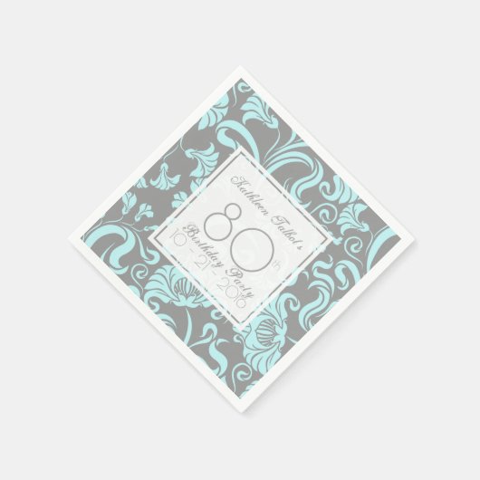 ブルーグレーフローラ80thバースデーパーティーペーパーナプキン スタンダードカクテルナプキン (角)