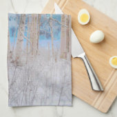 ブルーグレーブルージェイ鳥の森の木の芸術 キッチンタオル (四つ折り)