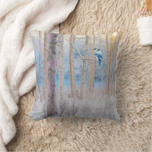 ブルーグレーブルージェイ鳥の森の木の芸術 クッション (ブランケット)